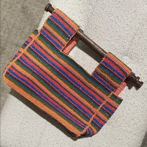 ANTONIO MELANI Multicolor Striped Tote with Wooden Handle